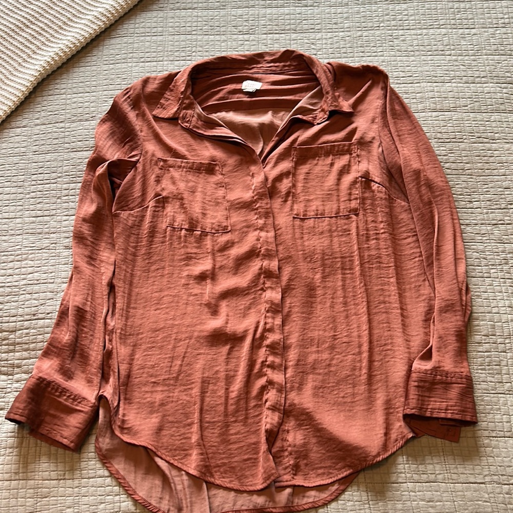 Brown Silk Button Down (A NEW DAY)
